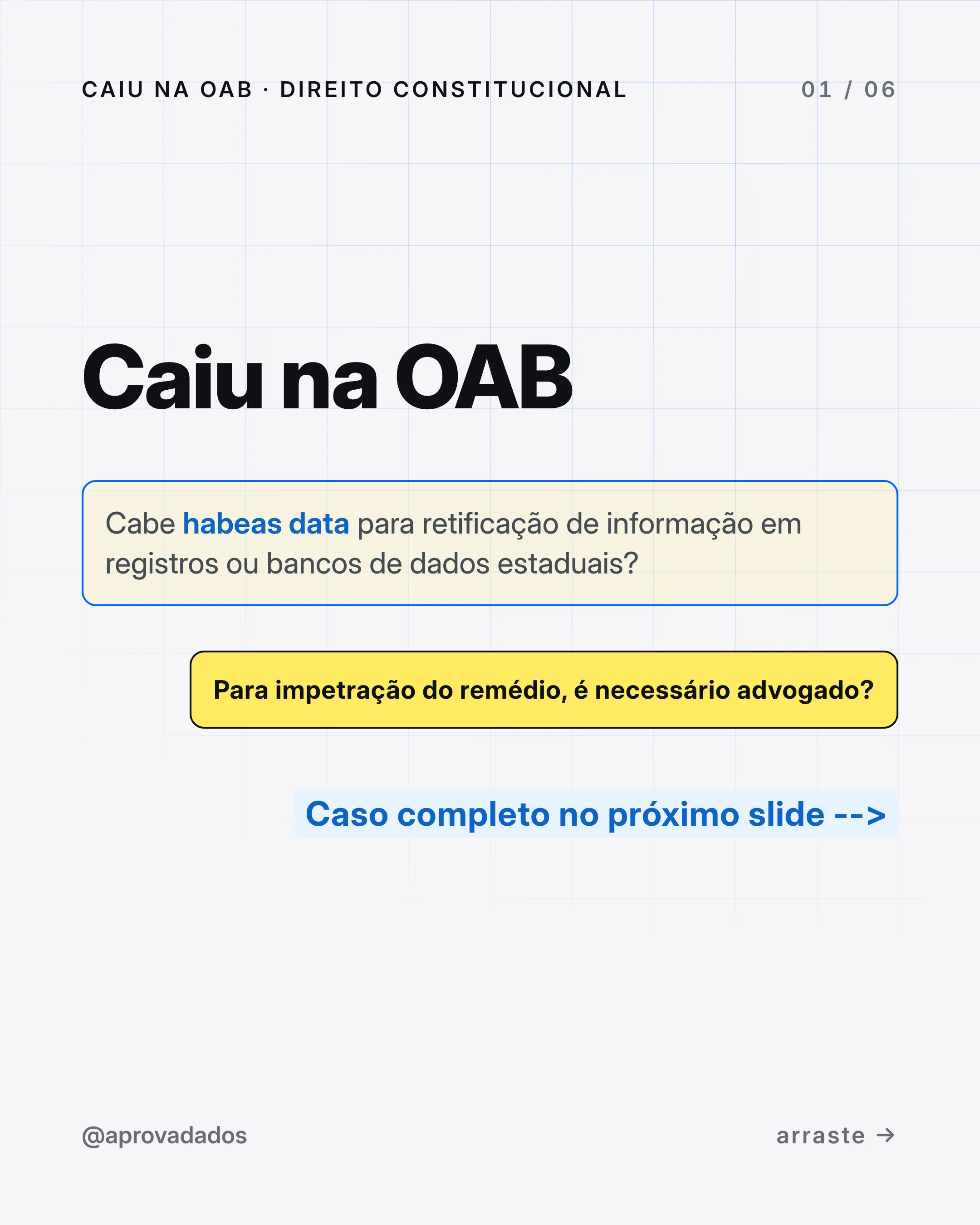 Enunciado da questão 11 do 46º Exame de Ordem sobre o habeas data para retificar dados de Maria em registros públicos estaduais.